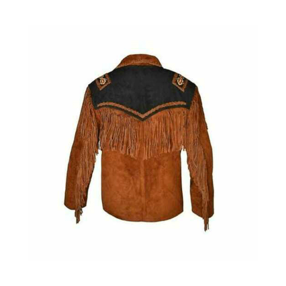 Western Fringe Brown Suede Leather Jacket for Men MWJ709