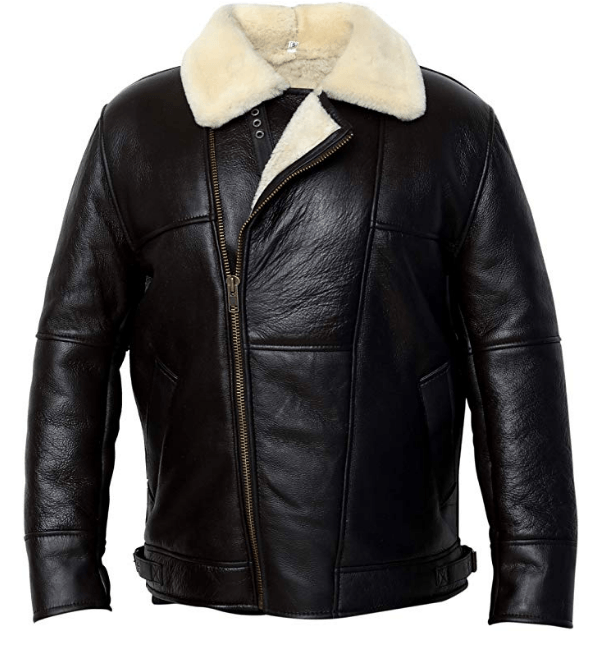 B3 Bomber Pilot Real Shearling Black Sheepskin Leather Jacket SRJ501