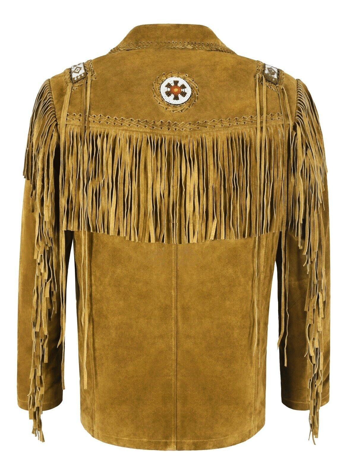 Western Fringe Golden Brown Suede Leather Jacket for Men MWJ791