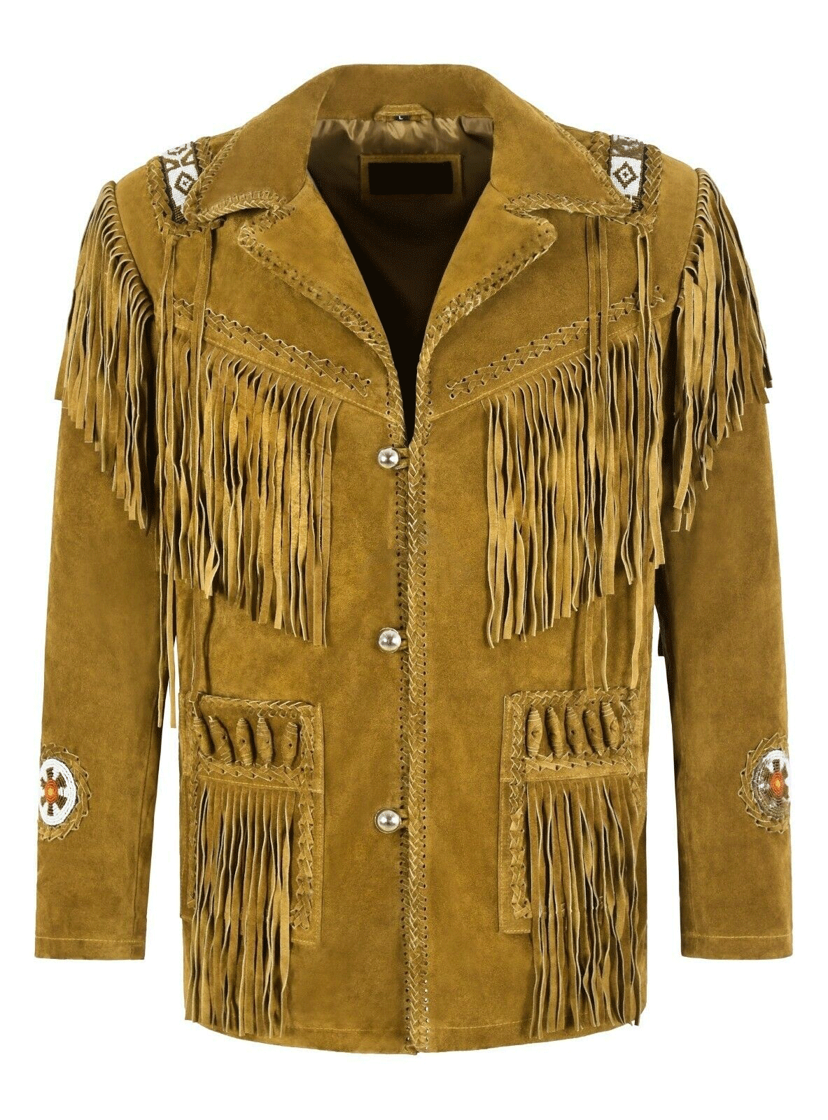 Western Fringe Brown Suede Leather Beaded Jacket for Men MWJ790