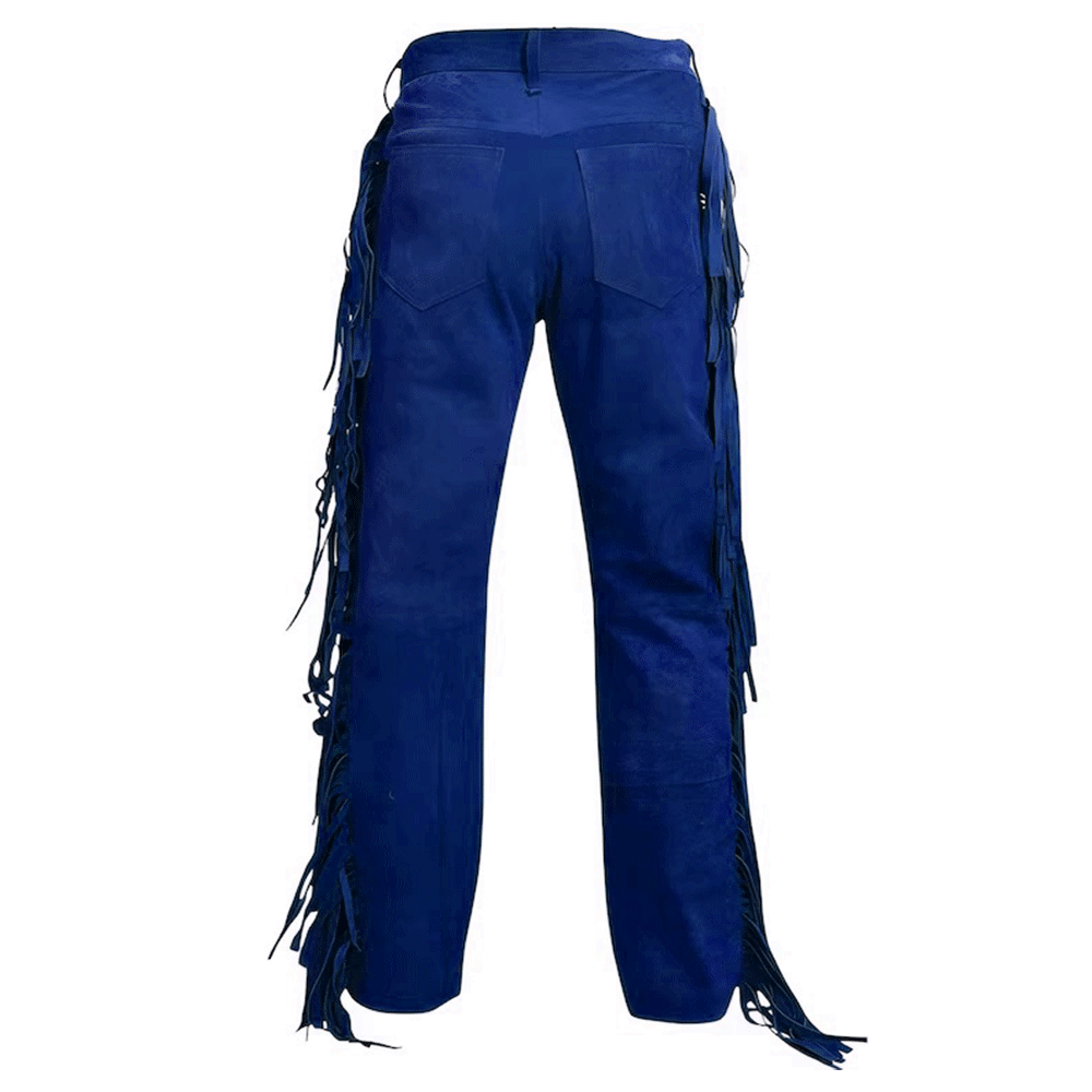 Blue Suede Leather Fringe Pant Jeans Style Women Western Pant WFP501