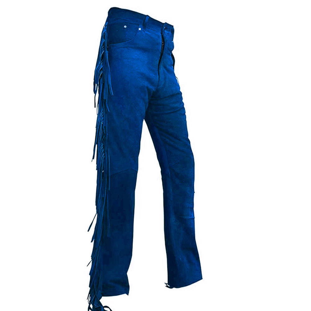 Blue Suede Leather Fringe Pant Jeans Style Women Western Pant WFP501