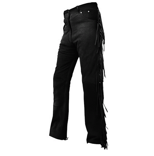 Black Suede Leather Fringe Pants For Men Western Pant MFP102