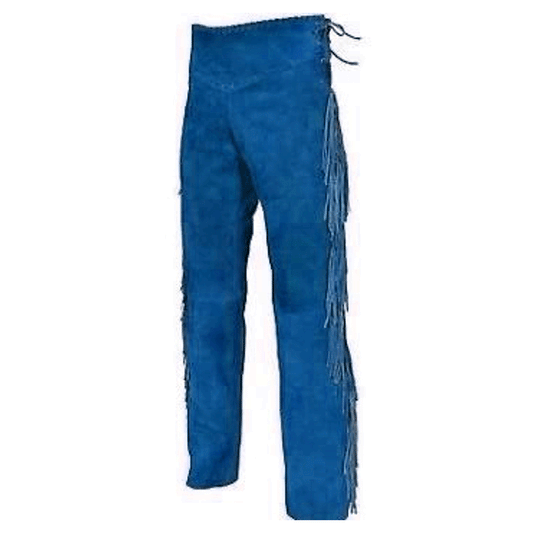 Blue Suede Leather Fringe Pants Jeans Style For Men Western Pant MFP122