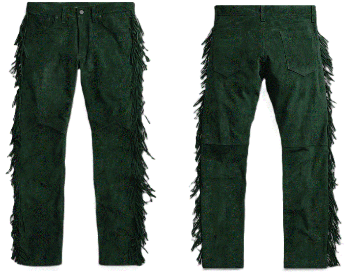 Green Suede Leather Fringe Pants Jeans Style For Men Western Pant MFP112