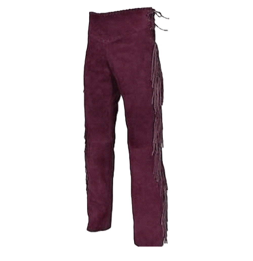 Maroon Suede Leather Fringe Pants For Men Western Pant MFP104