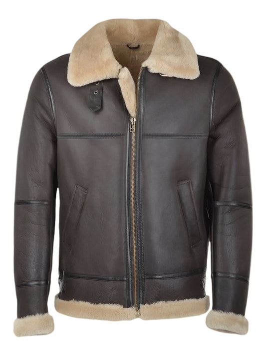 B3 Bomber Pilot Real Leather Jacket Faux Fur Brown Leather Jacket SRJ304