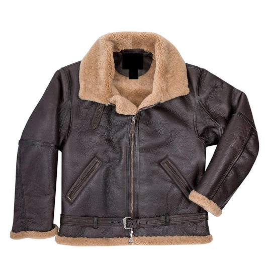 B3 Bomber Pilot Real Leather Jacket Faux Fur Brown Leather Jacket SRJ306