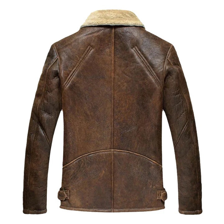 B3 Bomber Pilot Real Fur Leather Jacket Brown Leather Jacket SRJ302
