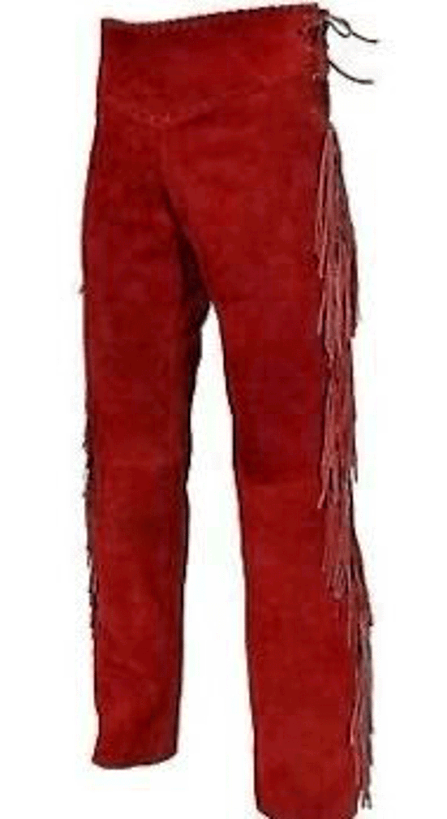 Red Suede Leather Fringe Pants For Men Western Pant MFP101