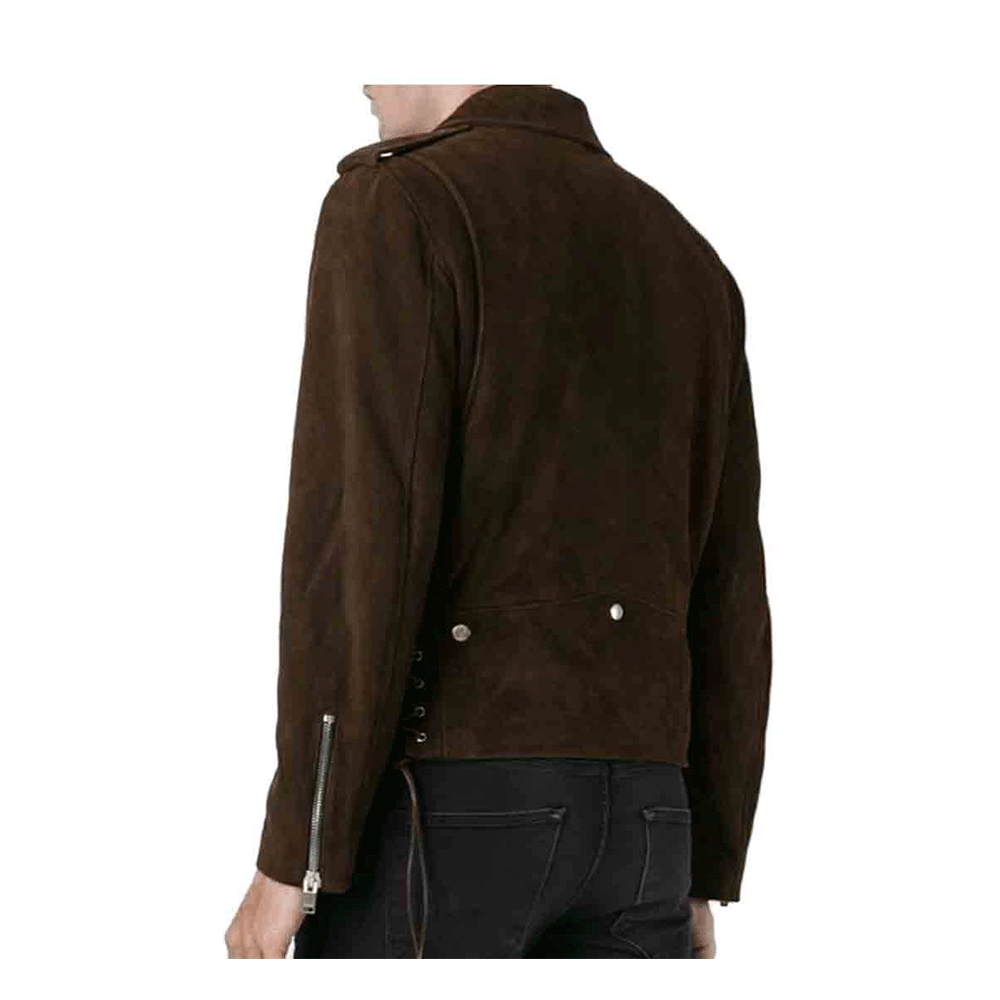 Western Fringe Brown Suede Leather Biker Jacket for Men MWJ741