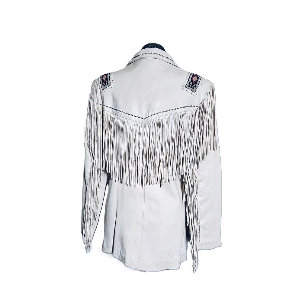 Western Fringe White Leather Jackets for Men MWJ301