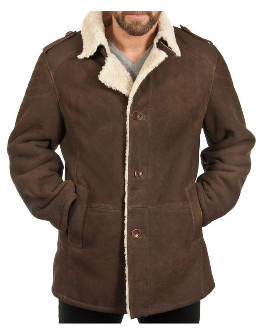 Real Shearling Brown Sheepskin Leather Jacket Coat SRJ504