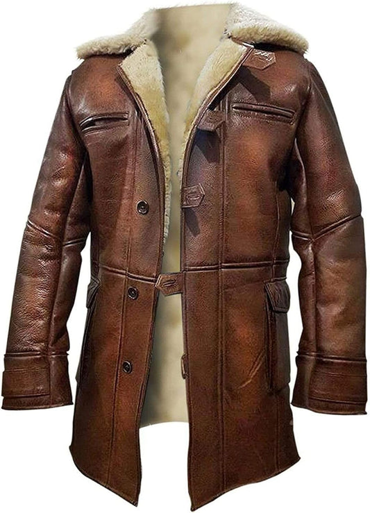 Brown Real Shearling Sheepskin Leather Jacket Coat SRJ512