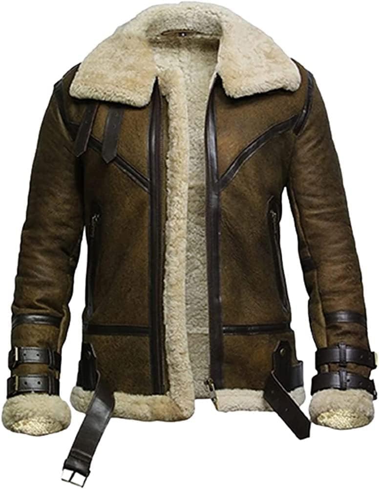 B3 Bomber Pilot Real Shearling Brown Sheepskin Leather Jacket SRJ506