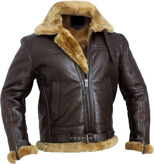 B3 Bomber Pilot Real Shearling Brown Sheepskin Leather Jacket SRJ502