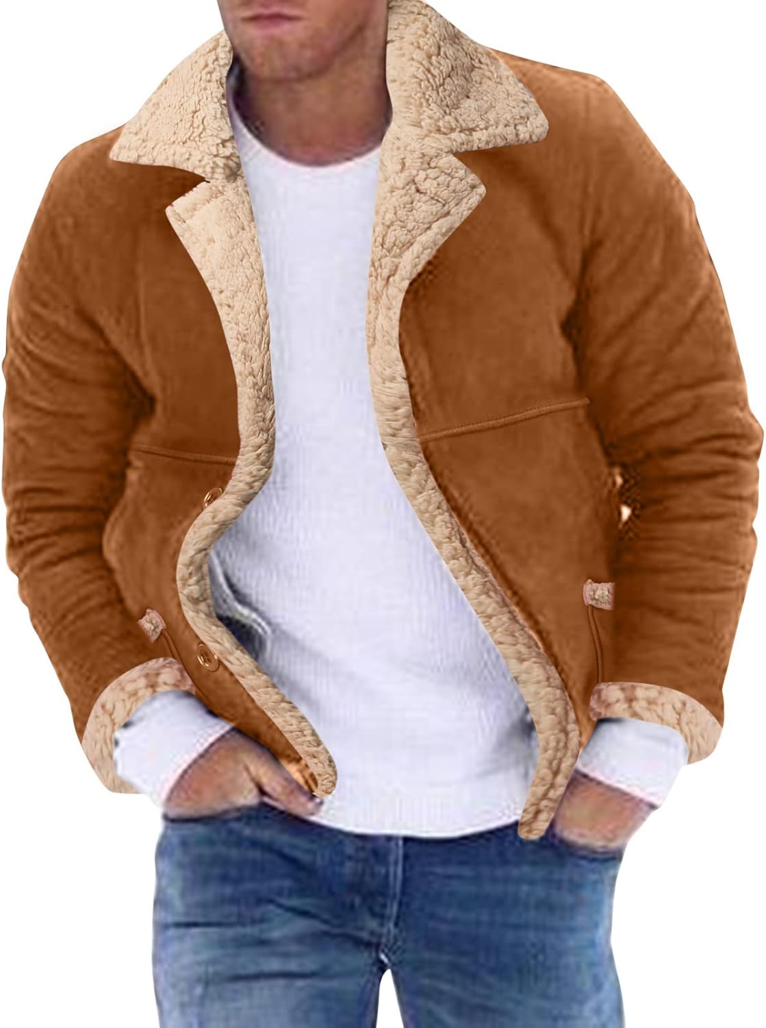 B3 Bomber Pilot Real Shearling Brown Sheepskin Leather Jacket Coat SRJ503