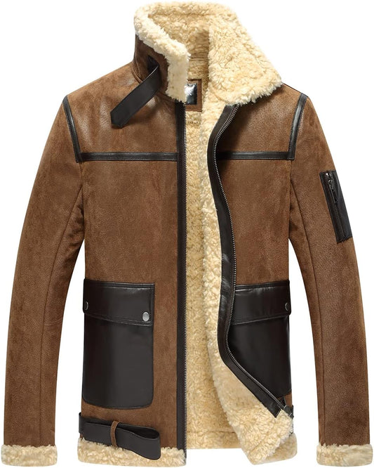 B3 Bomber Pilot Real Shearling Brown Sheepskin Leather Jacket SRJ507