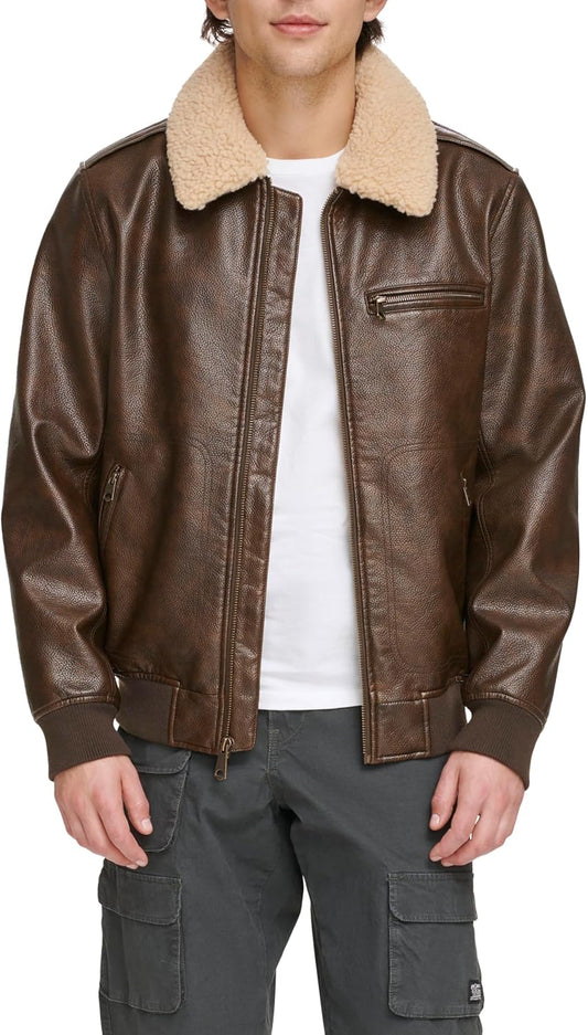 Brown B3 Bomber Pilot Real Shearling Collar Leather Jacket SRJ513