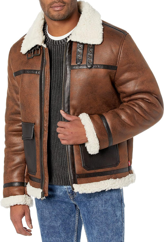 B3 Bomber Pilot Real Shearling Brown Sheepskin Leather Jacket SRJ510