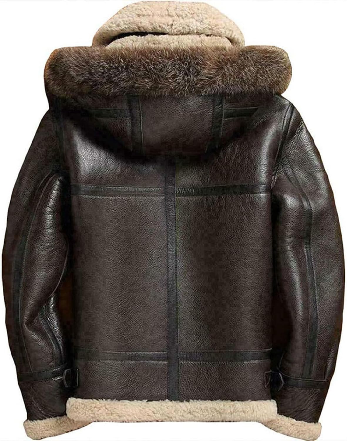 B3 Bomber Pilot Real Shearling Brown Sheepskin Hood Leather Jacket SRJ511