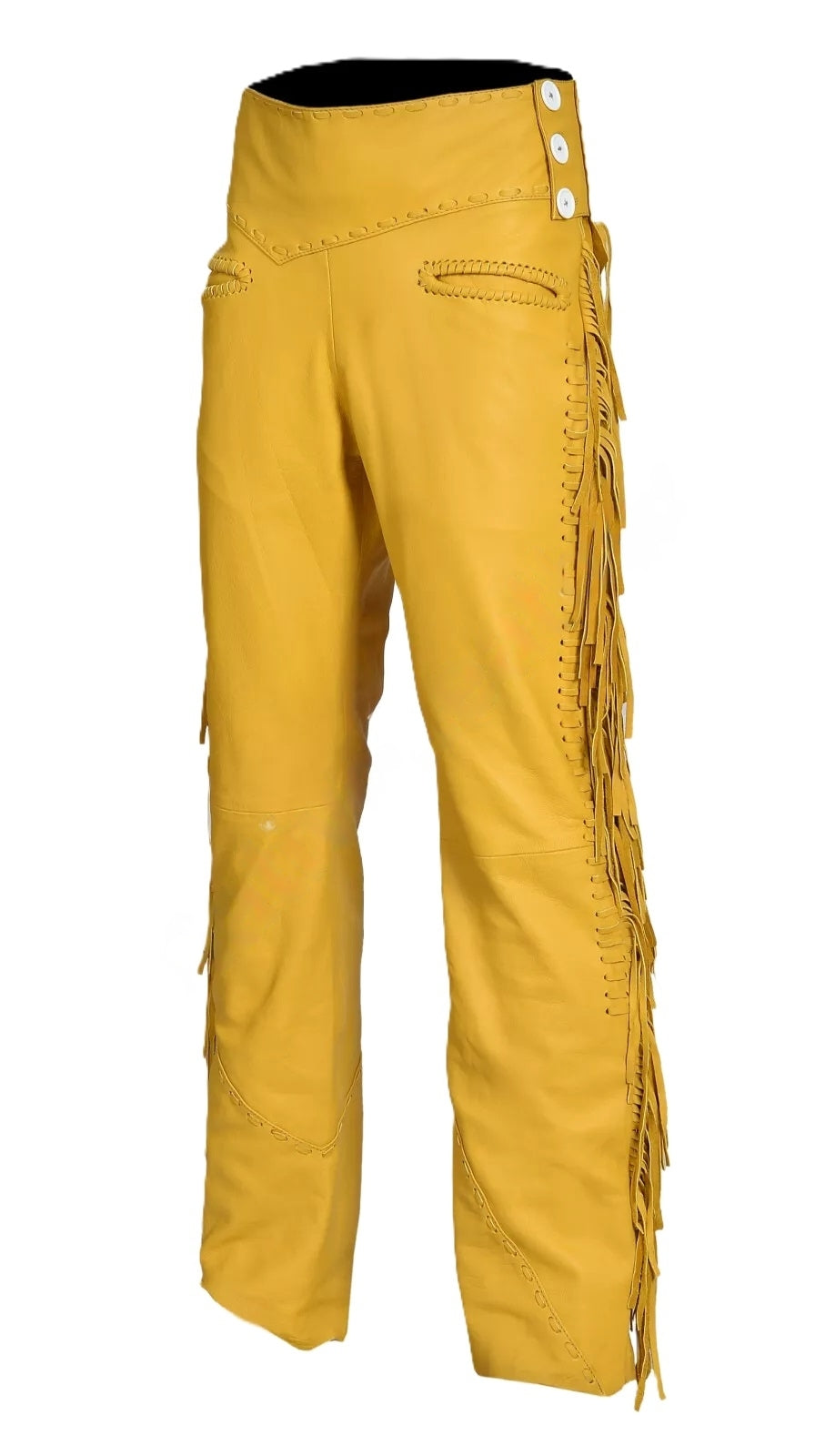 Tan Leather Fringe Pants For Men Ragged Leather Western Pant MFP227